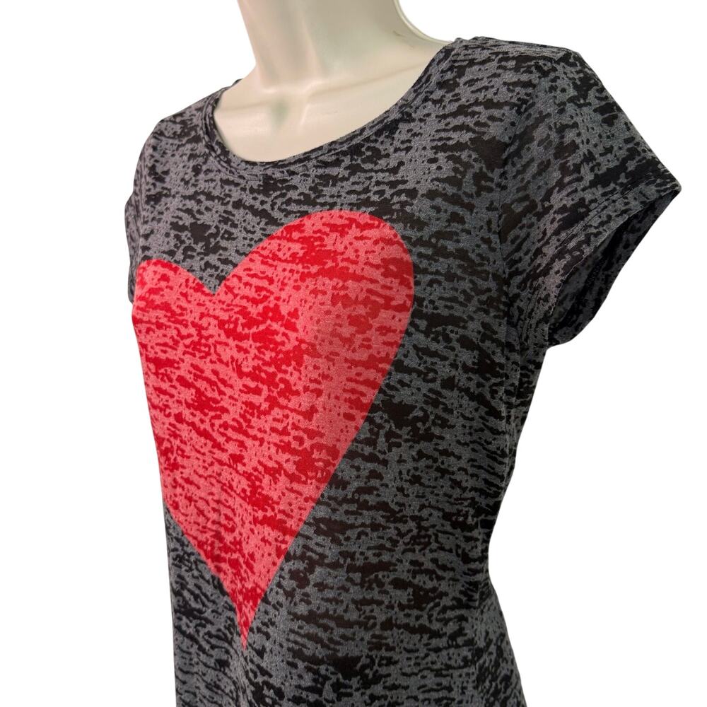 INC International Concepts Black Red Heart Burn Out Short Sleeve T Shirt - Picture 5 of 13